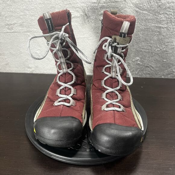 Keen Womens Sz 9 Vail Tan Leather Red Insulated Waterproof Lace-Up Zip Boots - Picture 2 of 12